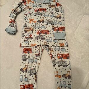 Kids Construction Theme Pajama Set - Light Blue and Orange